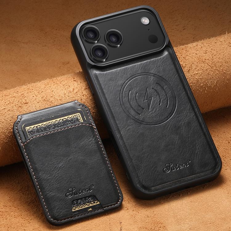 For iPhone 17 Pro Suteni H15 MagSafe Oil Eax Leather Detachable Wallet Back Phone Case(Black) - iPhone 17 Pro Cases by Suteni | Online Shopping UK | buy2fix