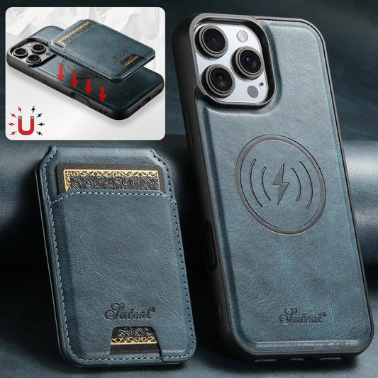 For iPhone Air Suteni H15 MagSafe Oil Eax Leather Detachable Wallet Back Phone Case(Blue) - iPhone Air Cases by Suteni | Online Shopping UK | buy2fix