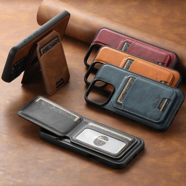 For iPhone 14 Pro Suteni H15 MagSafe Oil Eax Leather Detachable Wallet Back Phone Case(Red) by Suteni