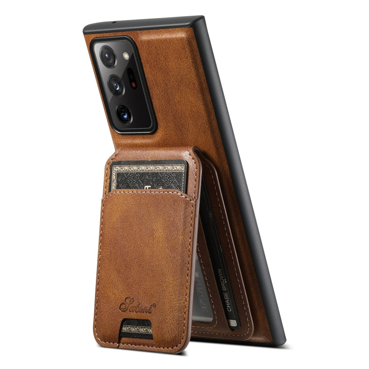 For Samsung Galaxy Note20 5G Suteni H15 Oil Eax Leather Detachable Wallet Back Phone Case(Khaki) - Galaxy Note20 Cases by Suteni | Online Shopping UK | buy2fix