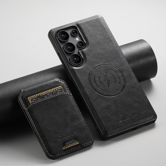 For Samsung Galaxy S25 Ultra 5G Suteni H15 Oil Eax Leather Detachable Wallet Back Phone Case(Black) - Galaxy S25 Ultra 5G Cases by Suteni | Online Shopping UK | buy2fix