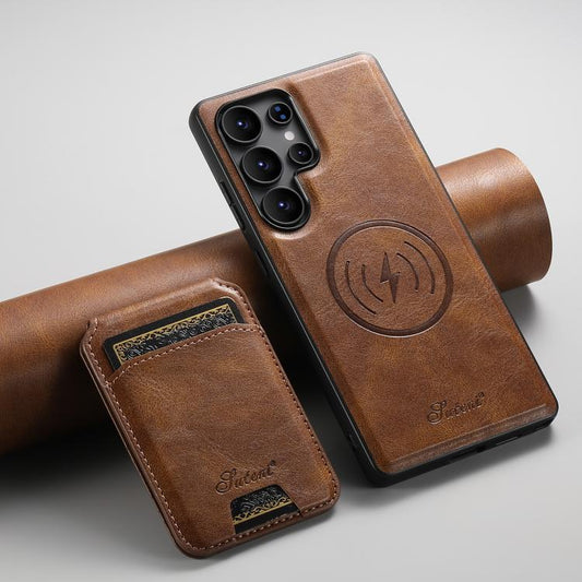 For Samsung Galaxy S25 Ultra 5G Suteni H15 Oil Eax Leather Detachable Wallet Back Phone Case(Brown) - Galaxy S25 Ultra 5G Cases by Suteni | Online Shopping UK | buy2fix