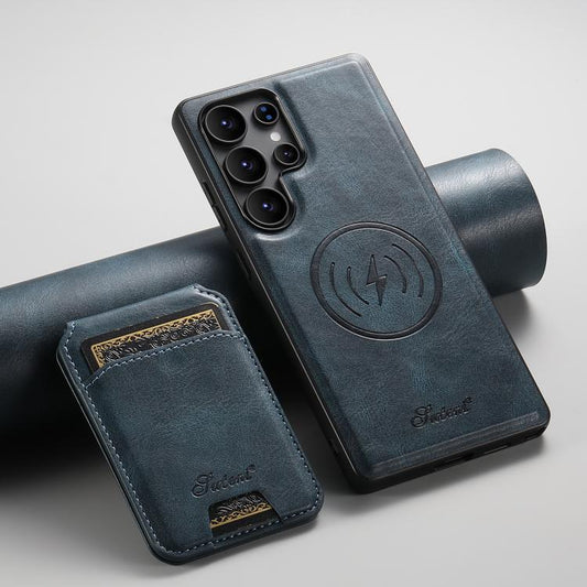 For Samsung Galaxy S25 Ultra 5G Suteni H15 Oil Eax Leather Detachable Wallet Back Phone Case(Blue) - Galaxy S25 Ultra 5G Cases by Suteni | Online Shopping UK | buy2fix