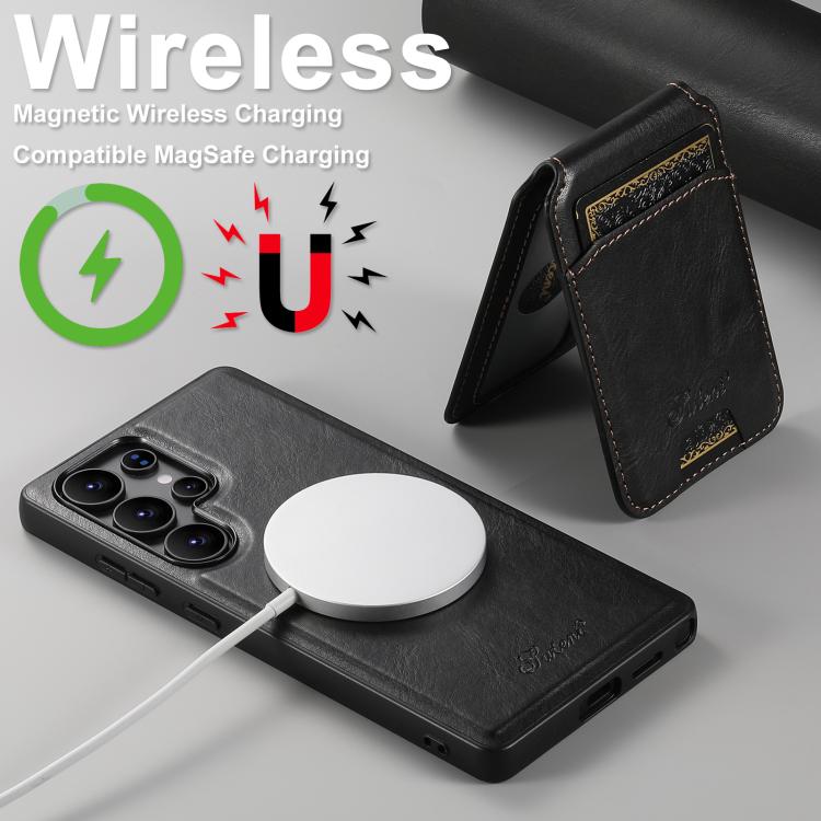 For Samsung Galaxy S25+ 5G Suteni H15 Oil Eax Leather Detachable Wallet Back Phone Case(Black) - Galaxy S25+ 5G Cases by Suteni | Online Shopping UK | buy2fix
