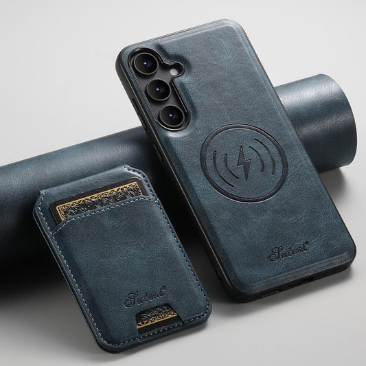 For Samsung Galaxy S25+ 5G Suteni H15 Oil Eax Leather Detachable Wallet Back Phone Case(Blue) - Galaxy S25+ 5G Cases by Suteni | Online Shopping UK | buy2fix