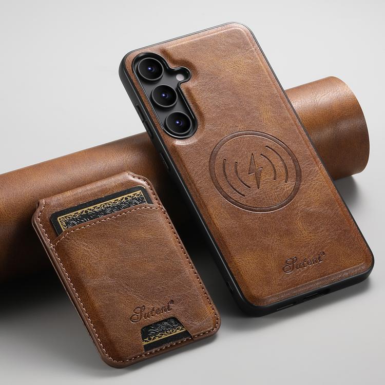 For Samsung Galaxy S25 5G Suteni H15 Oil Eax Leather Detachable Wallet Back Phone Case(Khaki) - Galaxy S25 5G Cases by Suteni | Online Shopping UK | buy2fix