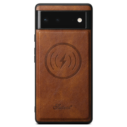 For Google Pixel 6a Suteni H15 Oil Eax Leather Detachable Wallet Back Phone Case(Brown) by Suteni