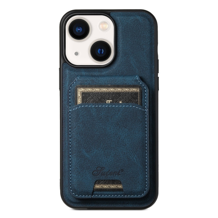 For iPhone 13 Suteni H16 Litchi Texture Leather Detachable Wallet Back Phone Case(Blue) - iPhone 13 Cases by Suteni | Online Shopping UK | buy2fix
