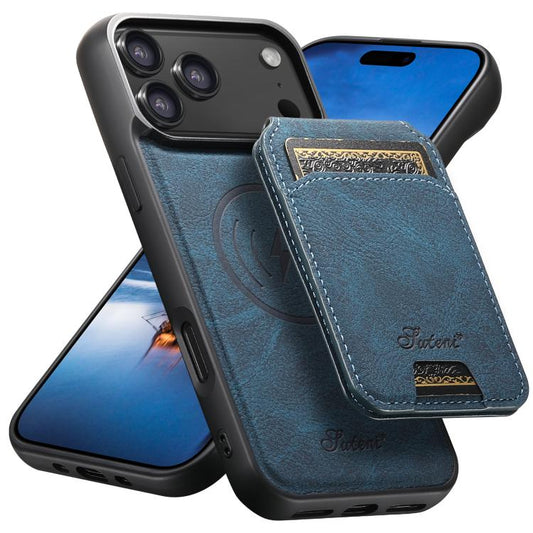 For iPhone 17 Pro Suteni H16 Litchi Texture Leather Detachable Wallet Back Phone Case(Blue) - iPhone 17 Pro Cases by Suteni | Online Shopping UK | buy2fix