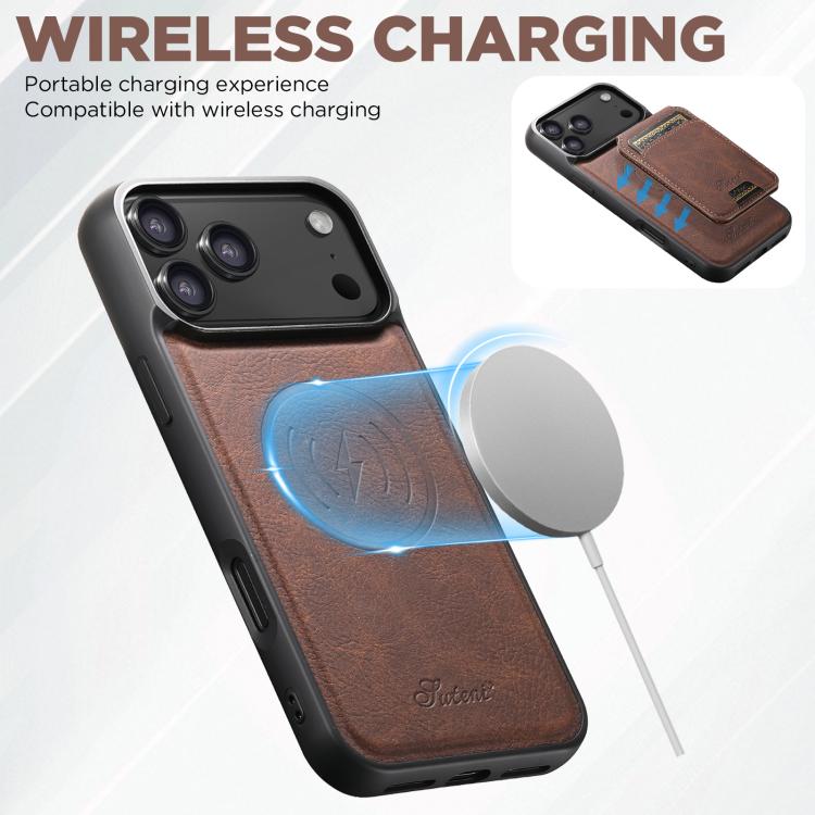 For iPhone 17 Suteni H16 Litchi Texture Leather Detachable Wallet Back Phone Case(Brown) - iPhone 17 Cases by Suteni | Online Shopping UK | buy2fix