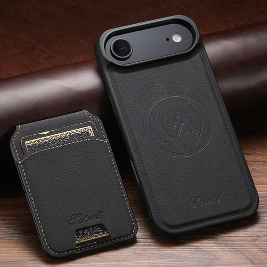 For iPhone Air Suteni H16 Litchi Texture Leather Detachable Wallet Back Phone Case(Black) - iPhone Air Cases by Suteni | Online Shopping UK | buy2fix