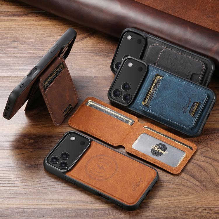 For iPhone 16e Suteni H16 Litchi Texture Leather Detachable Wallet Back Phone Case(Black) - iPhone 16e Cases by Suteni | Online Shopping UK | buy2fix