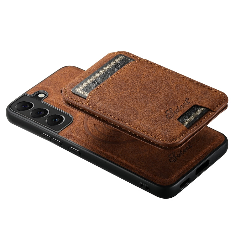 For Samsung Galaxy S22 5G Suteni H16 Litchi Texture Leather Detachable Wallet Back Phone Case(Khaki) - Galaxy S22 5G Cases by Suteni | Online Shopping UK | buy2fix