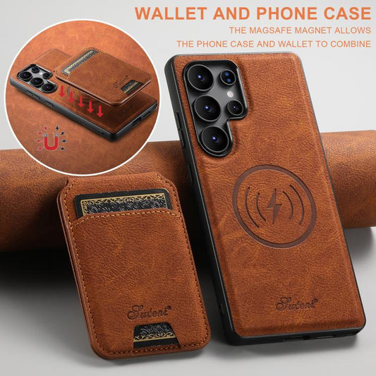 For Samsung Galaxy S25 Ultra 5G Suteni H16 Litchi Texture Leather Detachable Wallet Back Phone Case(Khaki) - Galaxy S25 Ultra 5G Cases by Suteni | Online Shopping UK | buy2fix