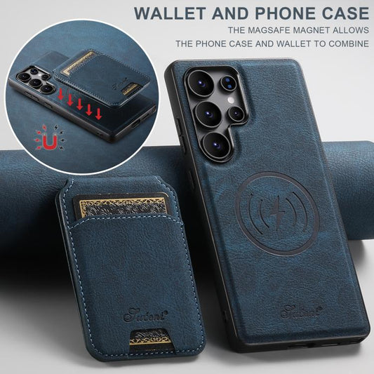 For Samsung Galaxy S25 Ultra 5G Suteni H16 Litchi Texture Leather Detachable Wallet Back Phone Case(Blue) - Galaxy S25 Ultra 5G Cases by Suteni | Online Shopping UK | buy2fix