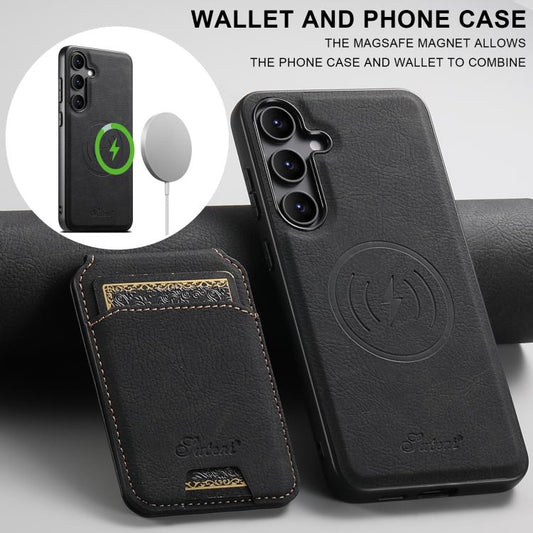 For Samsung Galaxy S25+ 5G Suteni H16 Litchi Texture Leather Detachable Wallet Back Phone Case(Black) - Galaxy S25+ 5G Cases by Suteni | Online Shopping UK | buy2fix