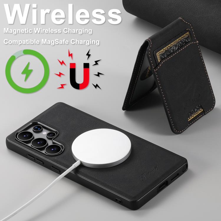 For Samsung Galaxy S25+ 5G Suteni H16 Litchi Texture Leather Detachable Wallet Back Phone Case(Black) - Galaxy S25+ 5G Cases by Suteni | Online Shopping UK | buy2fix