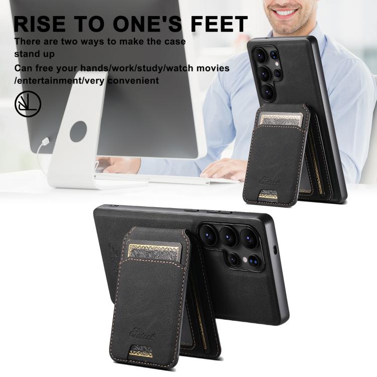For Samsung Galaxy S25+ 5G Suteni H16 Litchi Texture Leather Detachable Wallet Back Phone Case(Black) - Galaxy S25+ 5G Cases by Suteni | Online Shopping UK | buy2fix