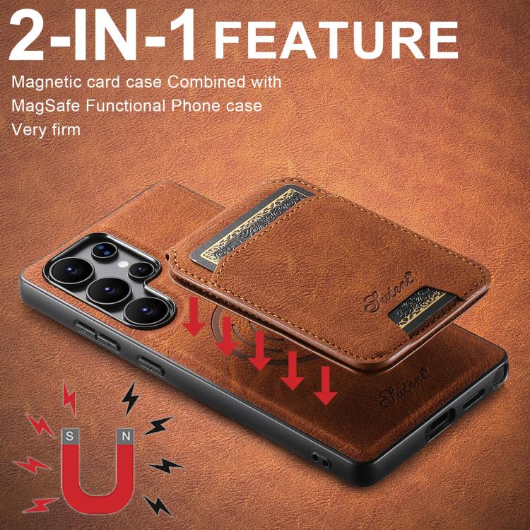 For Samsung Galaxy S25 5G Suteni H16 Litchi Texture Leather Detachable Wallet Back Phone Case(Khaki) - Galaxy S25 5G Cases by Suteni | Online Shopping UK | buy2fix