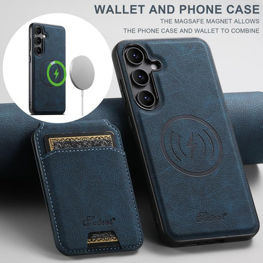 For Samsung Galaxy S25 5G Suteni H16 Litchi Texture Leather Detachable Wallet Back Phone Case(Blue) - Galaxy S25 5G Cases by Suteni | Online Shopping UK | buy2fix