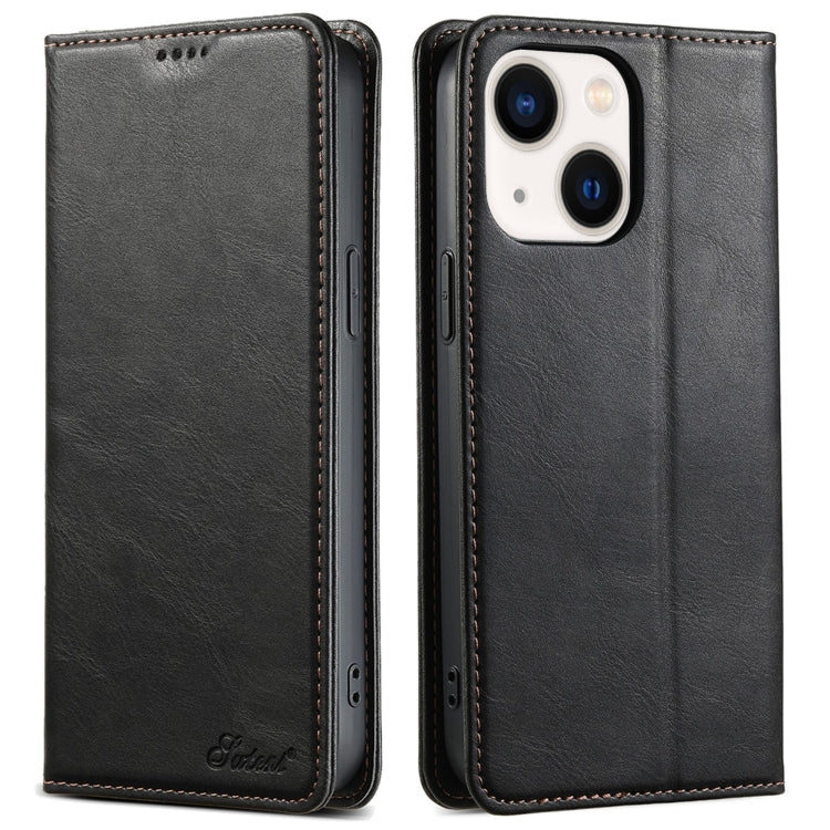 For iPhone 14 Suteni J02 Oil Wax Wallet Leather Phone Case(Black) - iPhone 14 Cases by Suteni | Online Shopping UK | buy2fix