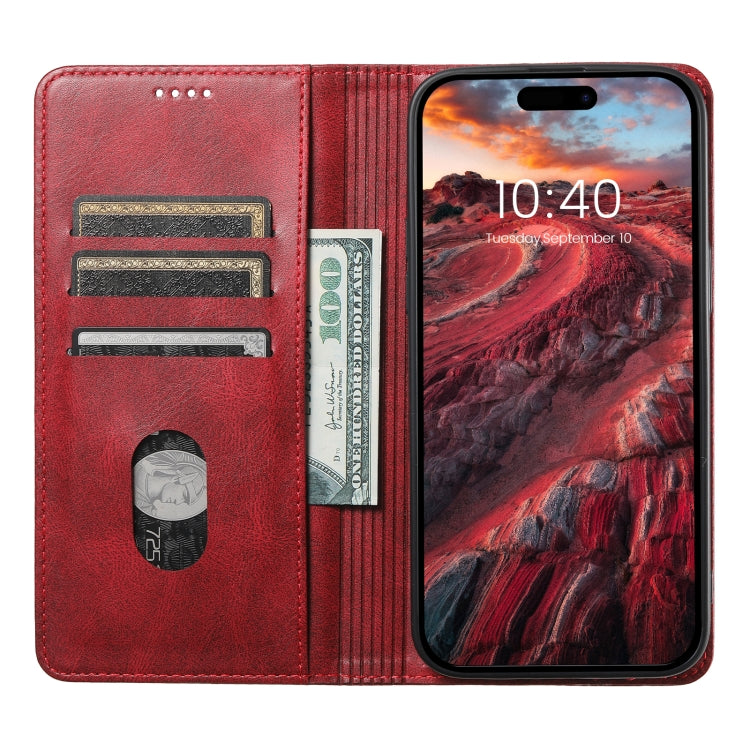 For iPhone 14 Suteni J02 Oil Wax Wallet Leather Phone Case(Red) - iPhone 14 Cases by Suteni | Online Shopping UK | buy2fix