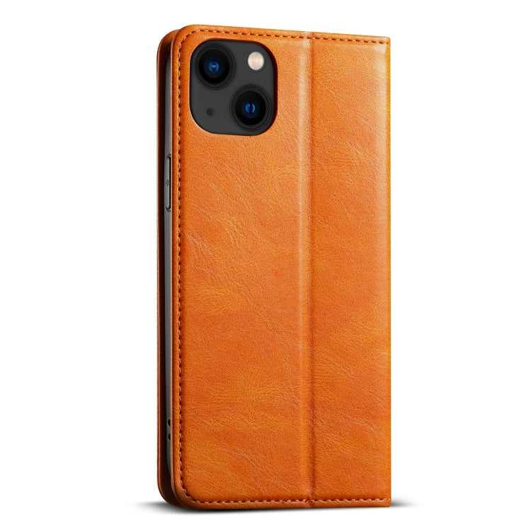 For iPhone 14 Suteni J02 Oil Wax Wallet Leather Phone Case(Khaki) - iPhone 14 Cases by Suteni | Online Shopping UK | buy2fix