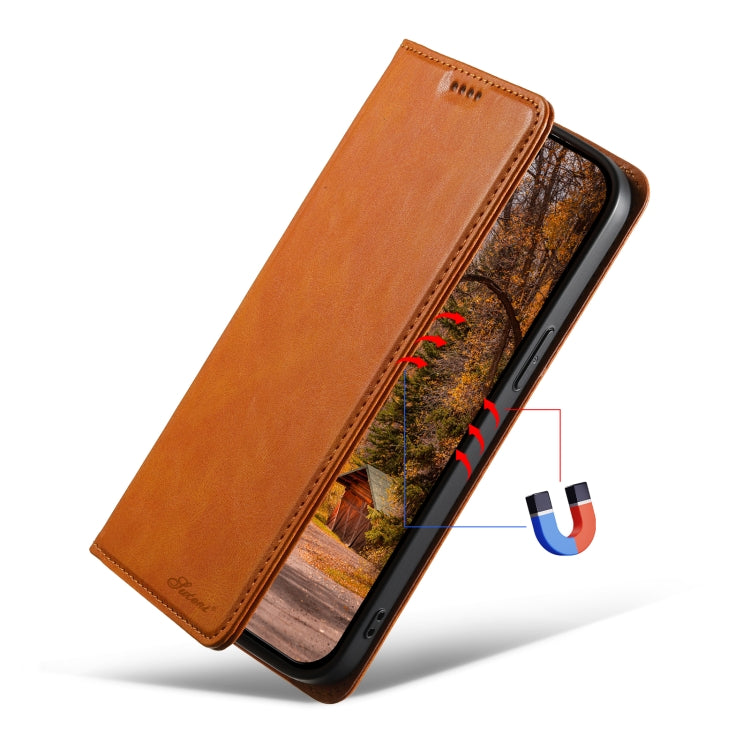 For iPhone 14 Suteni J02 Oil Wax Wallet Leather Phone Case(Khaki) - iPhone 14 Cases by Suteni | Online Shopping UK | buy2fix