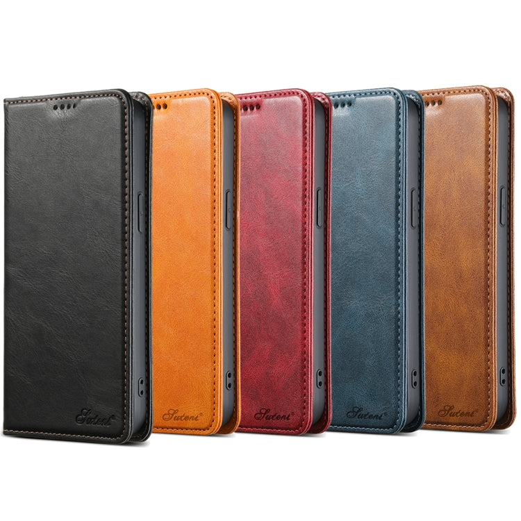 For iPhone 14 Suteni J02 Oil Wax Wallet Leather Phone Case(Khaki) - iPhone 14 Cases by Suteni | Online Shopping UK | buy2fix