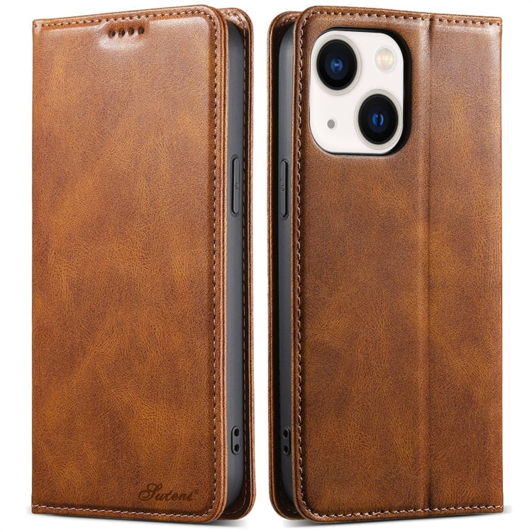 For iPhone 13 mini Suteni J02 Oil Wax Wallet Leather Phone Case(Brown) - iPhone 13 mini Cases by Suteni | Online Shopping UK | buy2fix