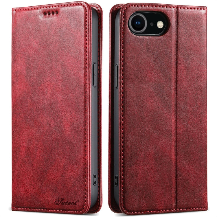 For iPhone 7 / 8 / SE 2022 Suteni J02 Oil Wax Wallet Leather Phone Case(Red) - More iPhone Cases by Suteni | Online Shopping UK | buy2fix