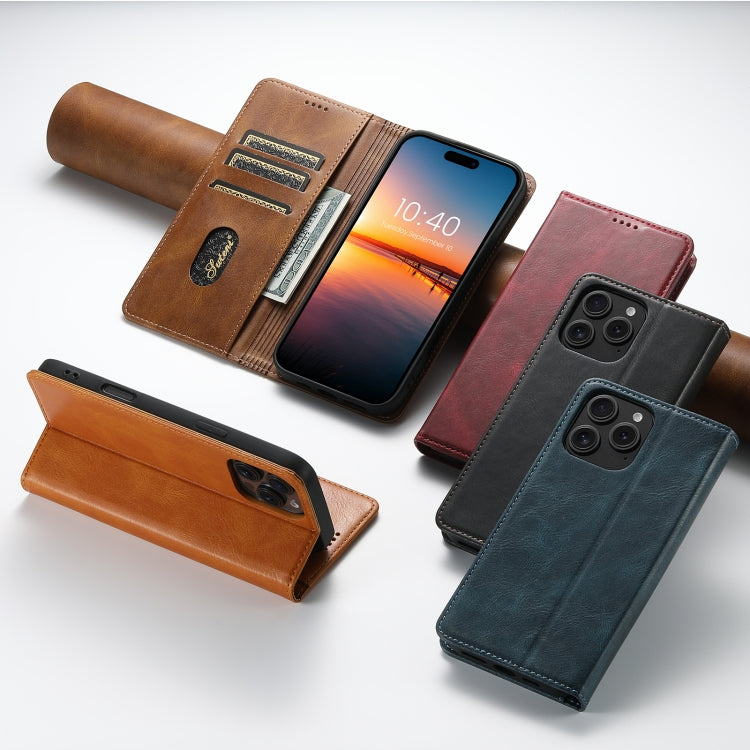 For iPhone 14 Plus Suteni J02 Oil Wax Wallet Leather Phone Case(Khaki) - iPhone 14 Plus Cases by Suteni | Online Shopping UK | buy2fix