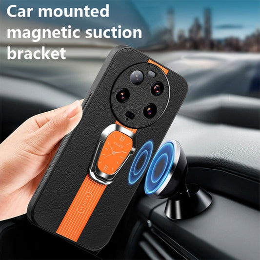 For Xiaomi 13 Ultra Magnetic Litchi Leather Back Phone Case with Holder(Orange) by buy2fix
