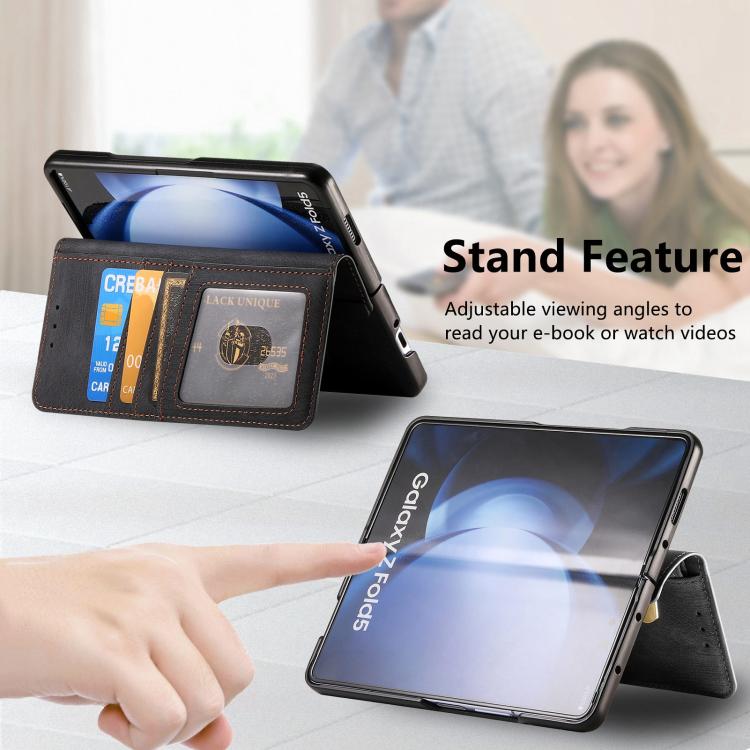 For Samsung Galaxy Z Fold5 5G Retro MagSafe Magnetic Zipper Wallet Leather Phone Case(Black) - Galaxy Z Fold5 Cases by buy2fix | Online Shopping UK | buy2fix