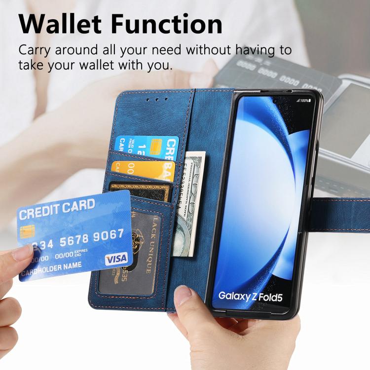 For Samsung Galaxy Z Fold5 5G Retro MagSafe Magnetic Zipper Wallet Leather Phone Case(Blue) - Galaxy Z Fold5 Cases by buy2fix | Online Shopping UK | buy2fix