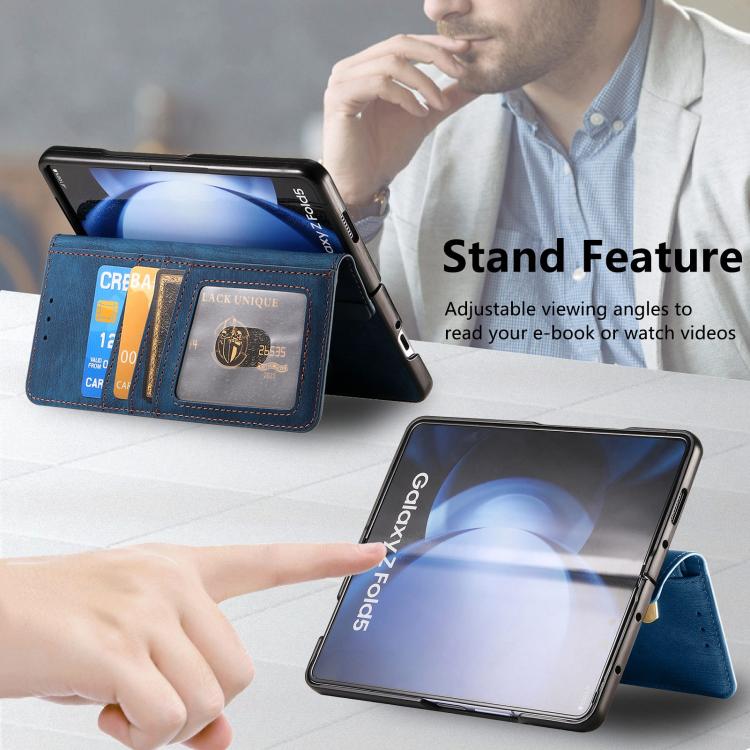 For Samsung Galaxy Z Fold5 5G Retro MagSafe Magnetic Zipper Wallet Leather Phone Case(Blue) - Galaxy Z Fold5 Cases by buy2fix | Online Shopping UK | buy2fix