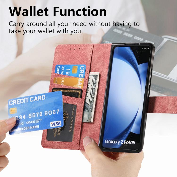 For Samsung Galaxy Z Fold5 5G Retro MagSafe Magnetic Zipper Wallet Leather Phone Case(Pink) - Galaxy Z Fold5 Cases by buy2fix | Online Shopping UK | buy2fix