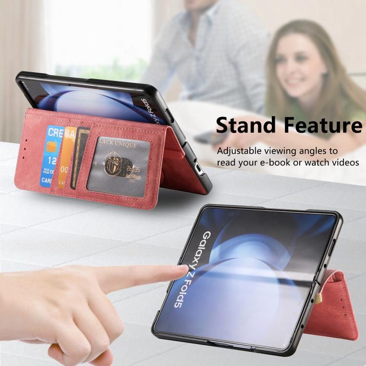 For Samsung Galaxy Z Fold5 5G Retro MagSafe Magnetic Zipper Wallet Leather Phone Case(Pink) - Galaxy Z Fold5 Cases by buy2fix | Online Shopping UK | buy2fix