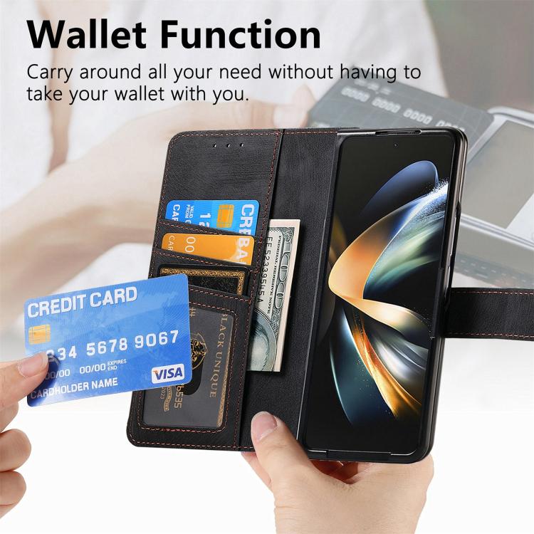 For Samsung Galaxy Z Fold4 Retro MagSafe Magnetic Zipper Wallet Leather Phone Case(Black) - Galaxy Z Fold4 5G Cases by buy2fix | Online Shopping UK | buy2fix