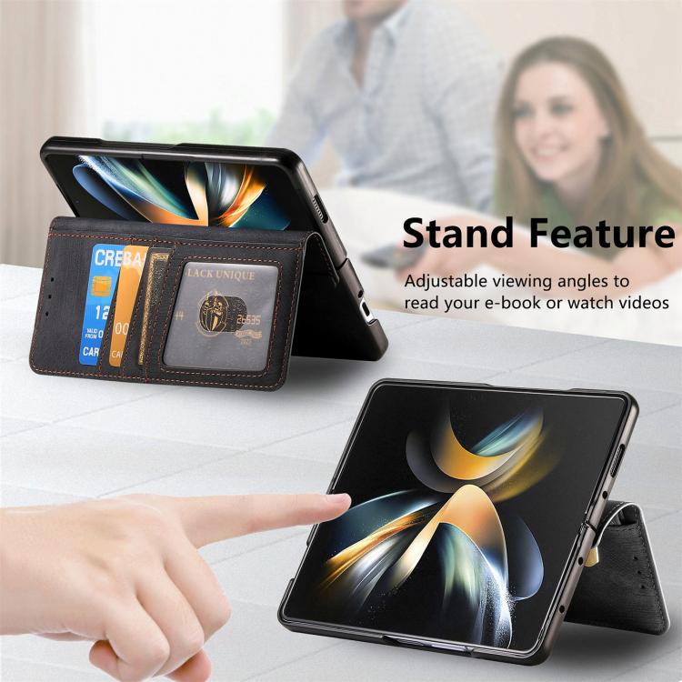 For Samsung Galaxy Z Fold4 Retro MagSafe Magnetic Zipper Wallet Leather Phone Case(Black) - Galaxy Z Fold4 5G Cases by buy2fix | Online Shopping UK | buy2fix