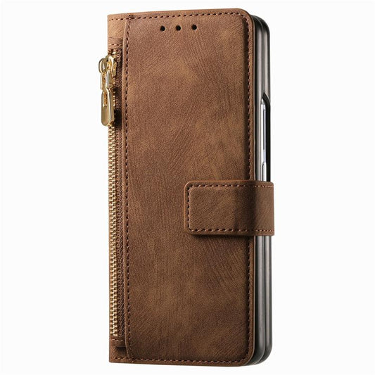 For Samsung Galaxy Z Fold4 Retro MagSafe Magnetic Zipper Wallet Leather Phone Case(Brown) by buy2fix