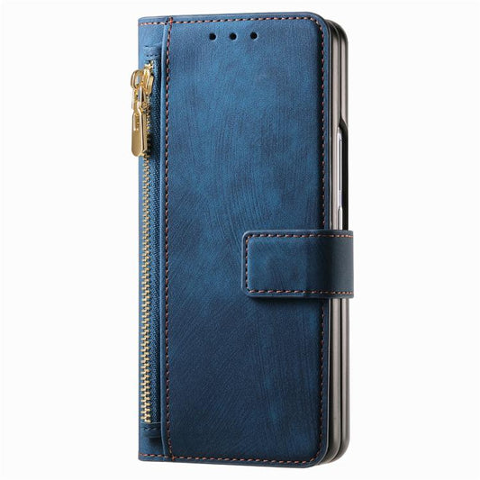 For Samsung Galaxy Z Fold4 Retro MagSafe Magnetic Zipper Wallet Leather Phone Case(Blue) by buy2fix