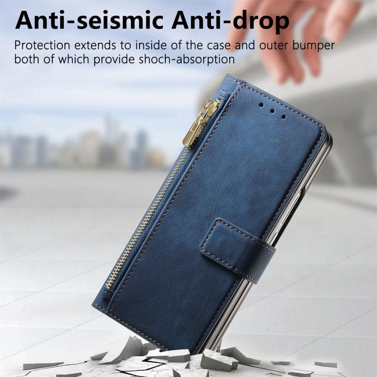 For Samsung Galaxy Z Fold4 Retro MagSafe Magnetic Zipper Wallet Leather Phone Case(Blue) - Galaxy Z Fold4 5G Cases by buy2fix | Online Shopping UK | buy2fix