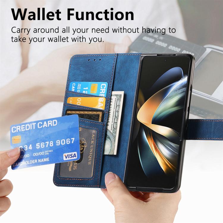 For Samsung Galaxy Z Fold4 Retro MagSafe Magnetic Zipper Wallet Leather Phone Case(Blue) - Galaxy Z Fold4 5G Cases by buy2fix | Online Shopping UK | buy2fix