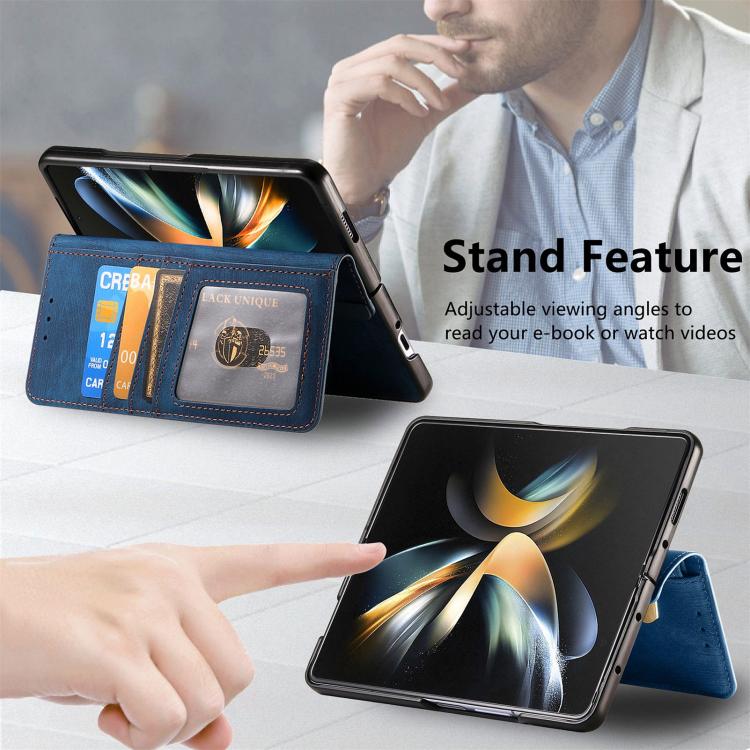 For Samsung Galaxy Z Fold4 Retro MagSafe Magnetic Zipper Wallet Leather Phone Case(Blue) - Galaxy Z Fold4 5G Cases by buy2fix | Online Shopping UK | buy2fix