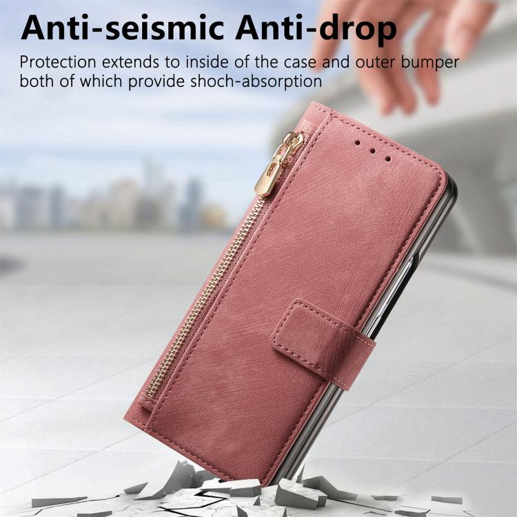 For Samsung Galaxy Z Fold4 Retro MagSafe Magnetic Zipper Wallet Leather Phone Case(Pink) - Galaxy Z Fold4 5G Cases by buy2fix | Online Shopping UK | buy2fix