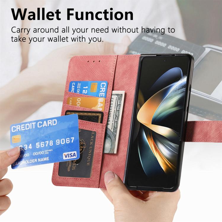 For Samsung Galaxy Z Fold4 Retro MagSafe Magnetic Zipper Wallet Leather Phone Case(Pink) - Galaxy Z Fold4 5G Cases by buy2fix | Online Shopping UK | buy2fix