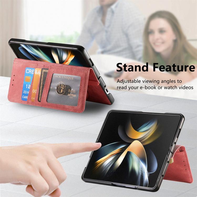 For Samsung Galaxy Z Fold4 Retro MagSafe Magnetic Zipper Wallet Leather Phone Case(Pink) - Galaxy Z Fold4 5G Cases by buy2fix | Online Shopping UK | buy2fix