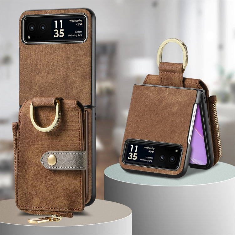 For Motorola Razr 40 Retro Skin-feel Ring Multi-card Wallet Phone Case(Brown) - Motorola Cases by buy2fix | Online Shopping UK | buy2fix