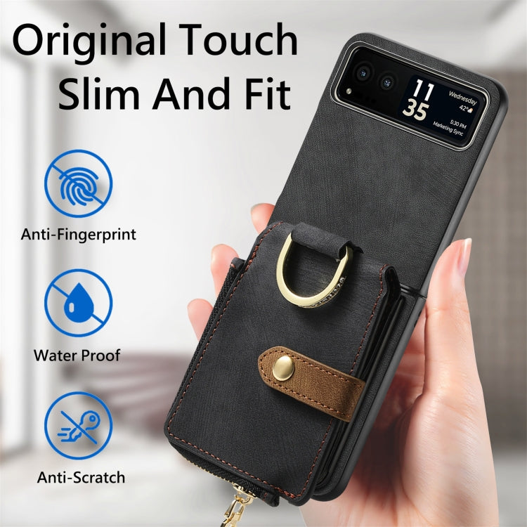 For Motorola Razr 40 Retro Skin-feel Ring Multi-card Wallet Phone Case(Black) - Motorola Cases by buy2fix | Online Shopping UK | buy2fix